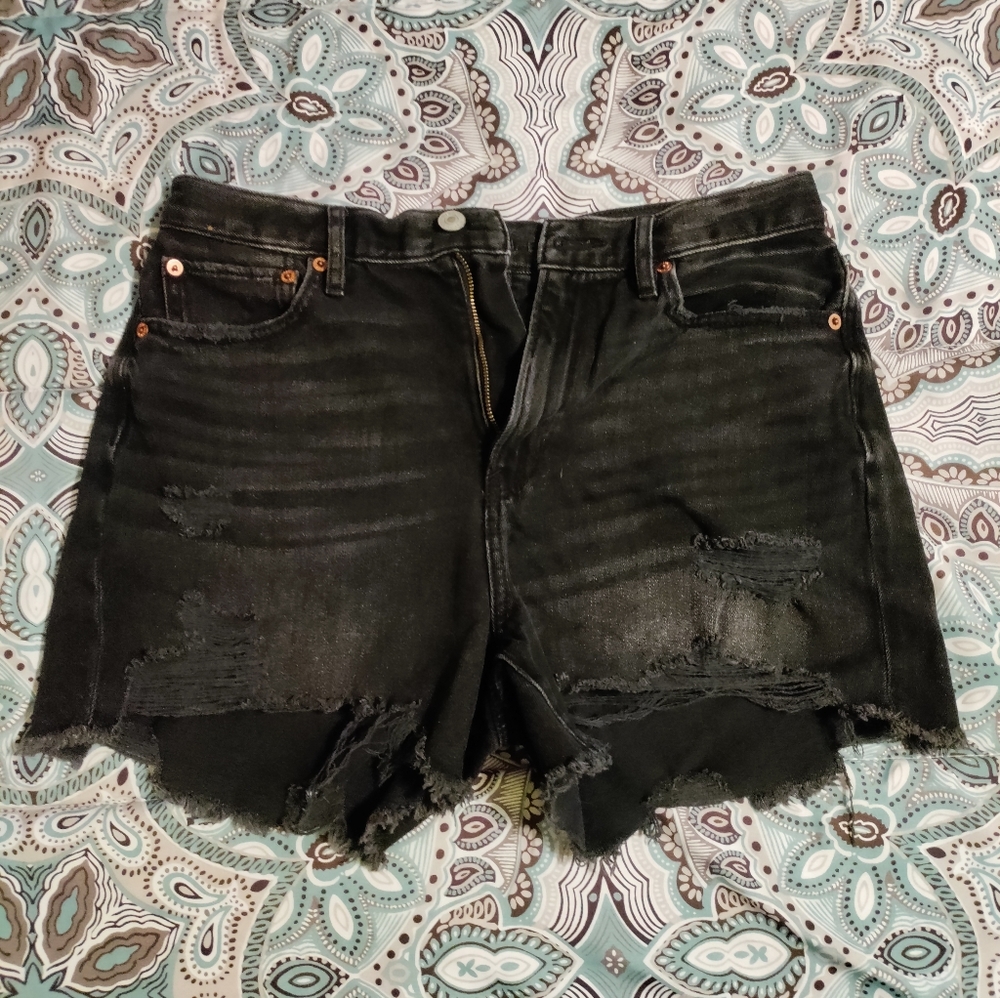 American Eagle Black Distressed Denim Jean Shorts